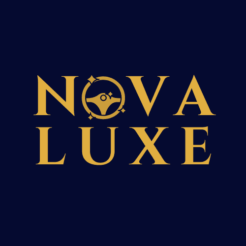 Nova Luxe Detailing logo, gold serif on navy